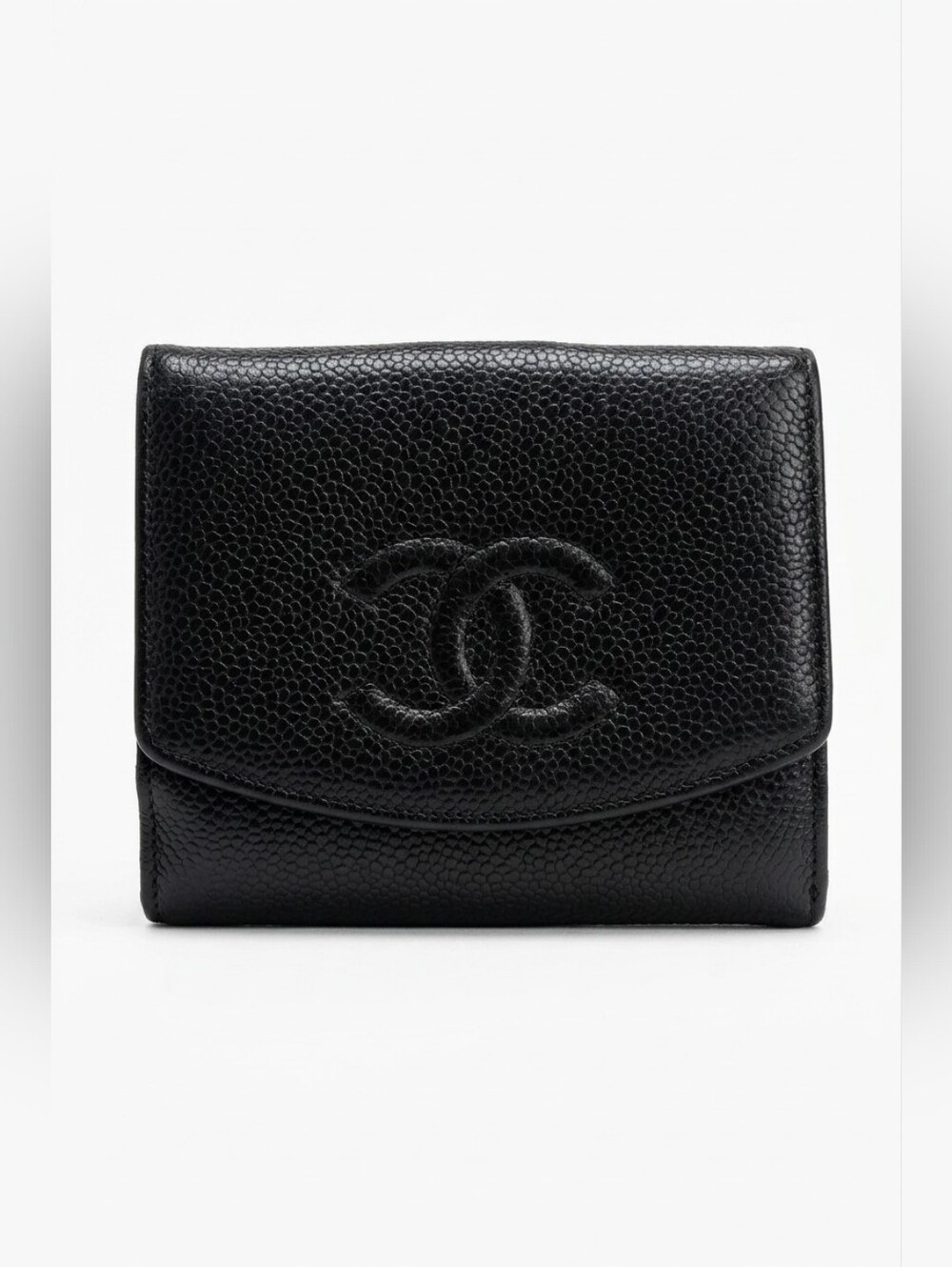 CHANEL Black Caviar Leather Trifold Wallet
